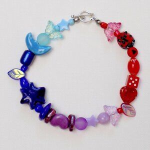new! handmade charm bracelet chunky pearls indie kidcore funky random colorful
